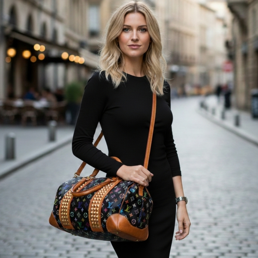 Authentic Louis Vuitton Black Multicolor Courtney MM HandbagTR1180 - Picture 2 of 12